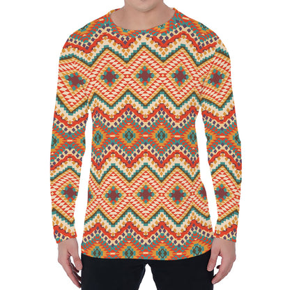 Geometric Navajo Pattern Print Men's Long Sleeve T-Shirt
