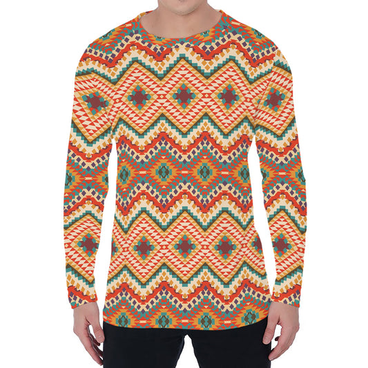 Geometric Navajo Pattern Print Men's Long Sleeve T-Shirt
