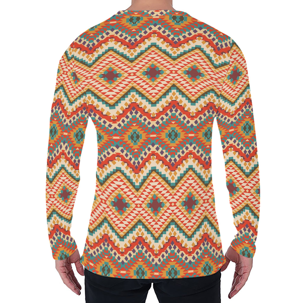 Geometric Navajo Pattern Print Men's Long Sleeve T-Shirt