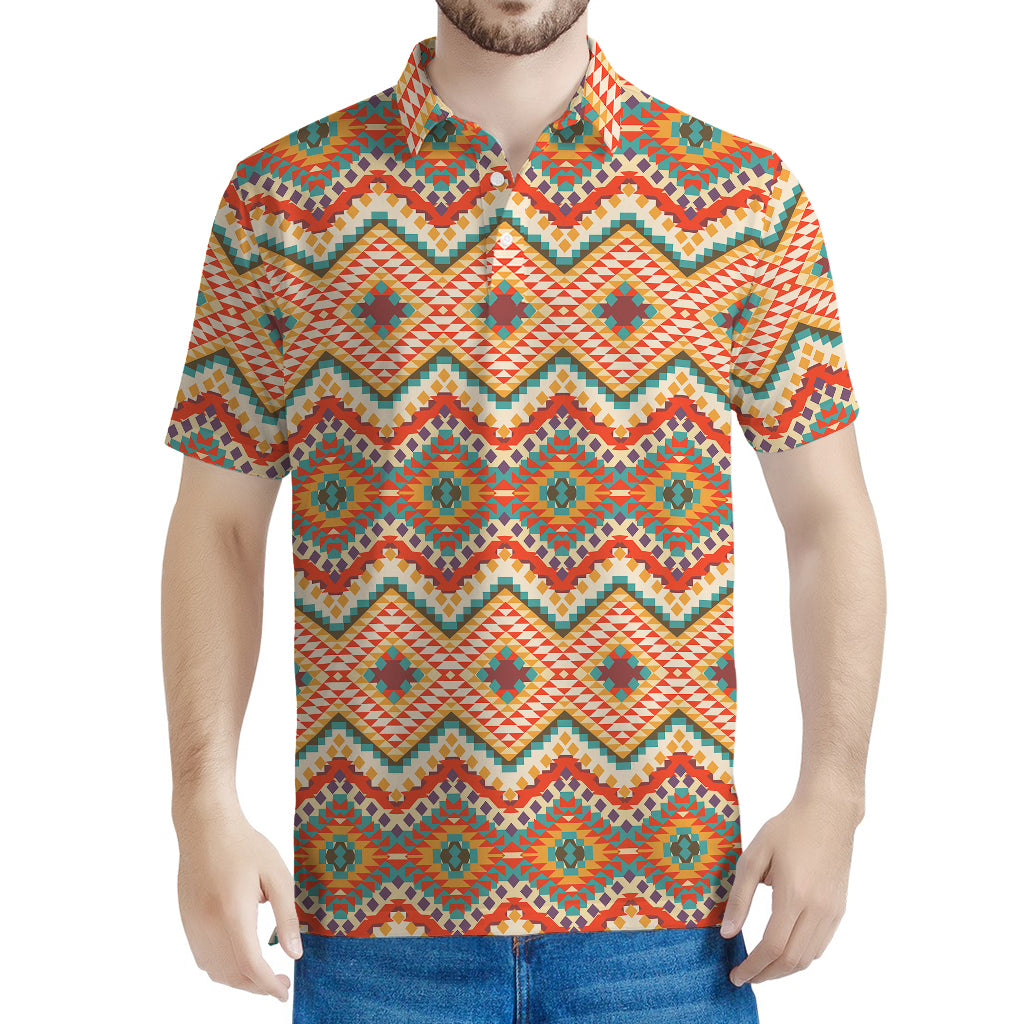 Geometric Navajo Pattern Print Men's Polo Shirt