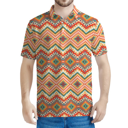 Geometric Navajo Pattern Print Men's Polo Shirt