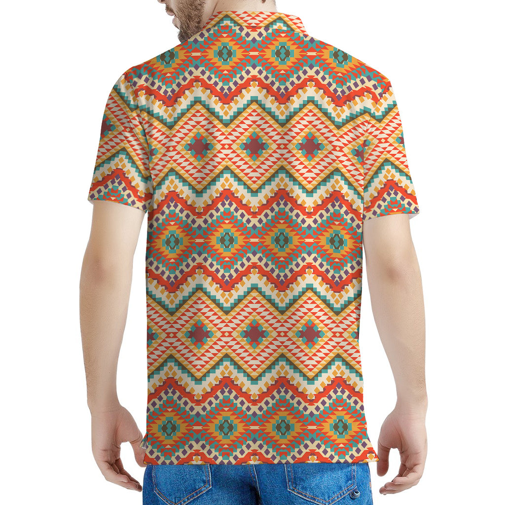 Geometric Navajo Pattern Print Men's Polo Shirt