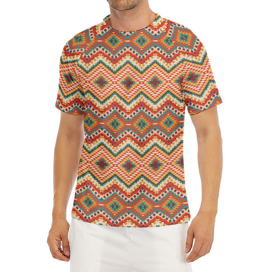 Geometric Navajo Pattern Print Men's Short Sleeve Rash Guard