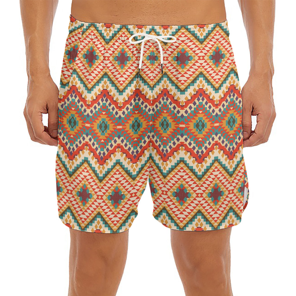Geometric Navajo Pattern Print Men's Split Running Shorts