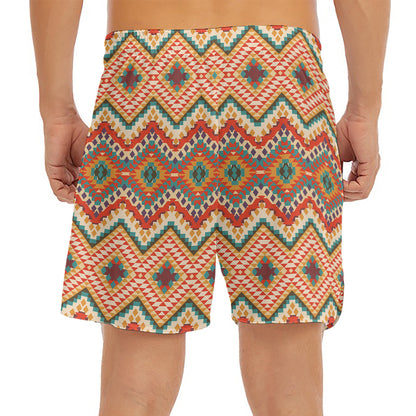Geometric Navajo Pattern Print Men's Split Running Shorts