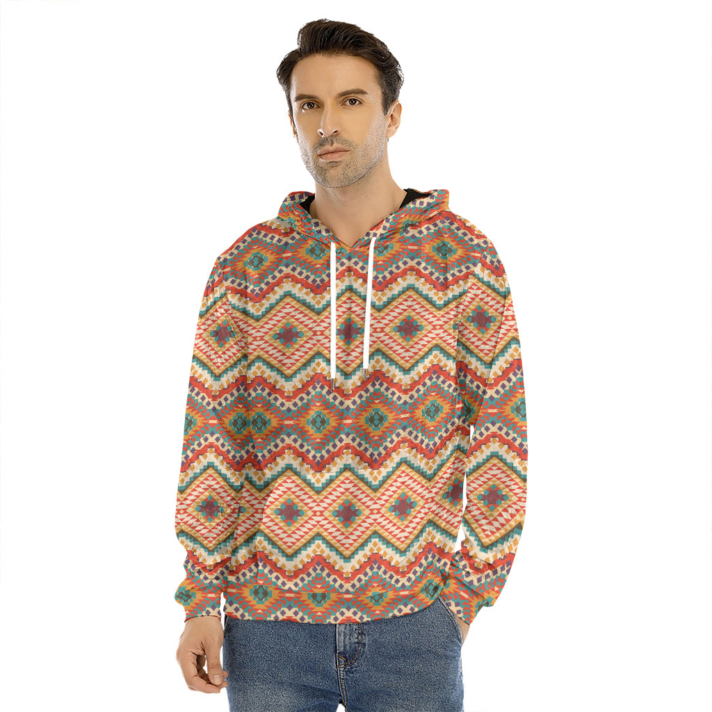 Geometric Navajo Pattern Print Men's Velvet Pullover Hoodie