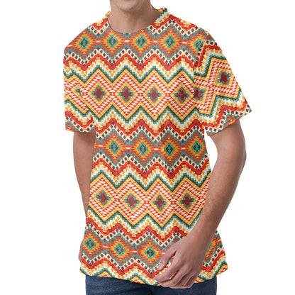 Geometric Navajo Pattern Print Men's Velvet T-Shirt