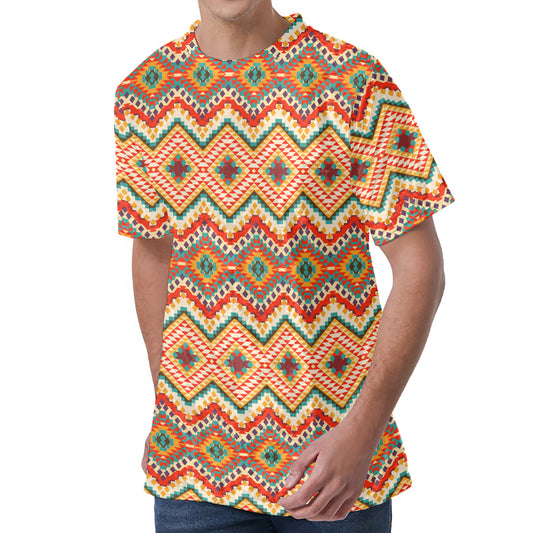 Geometric Navajo Pattern Print Men's Velvet T-Shirt
