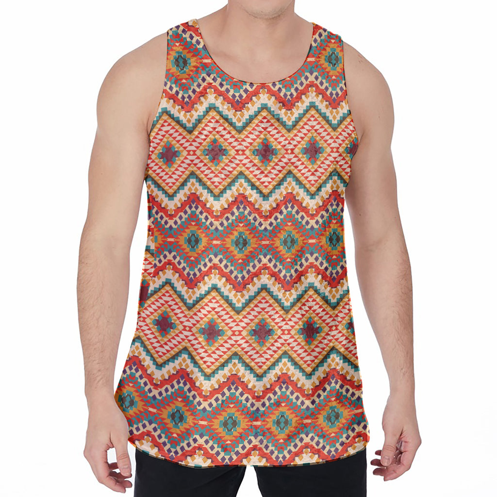 Geometric Navajo Pattern Print Men's Velvet Tank Top