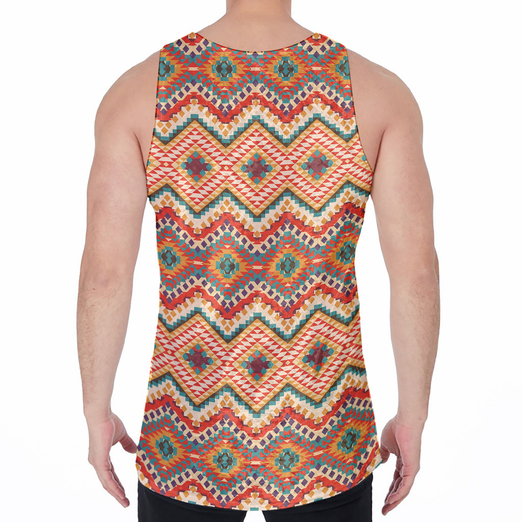 Geometric Navajo Pattern Print Men's Velvet Tank Top