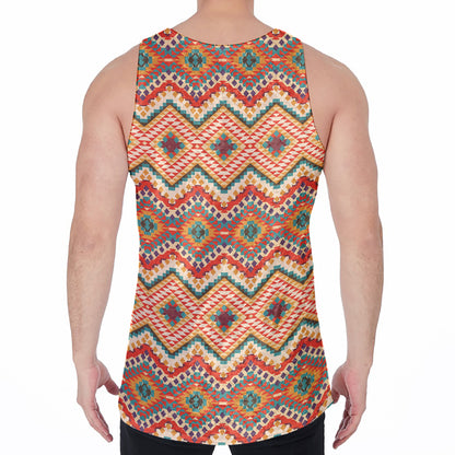 Geometric Navajo Pattern Print Men's Velvet Tank Top