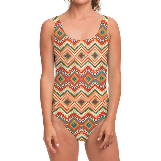 Geometric Navajo Pattern Print One Piece Swimsuit