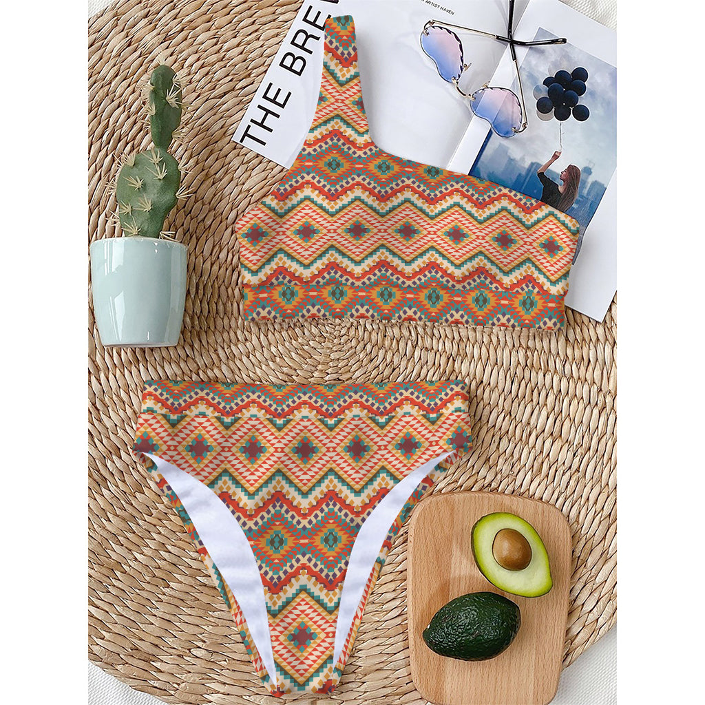 Geometric Navajo Pattern Print One Shoulder Bikini Top