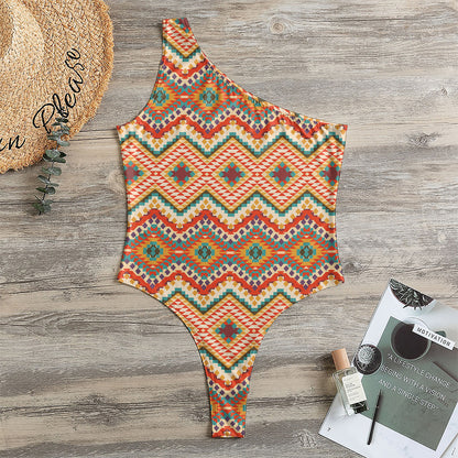 Geometric Navajo Pattern Print One Shoulder Bodysuit