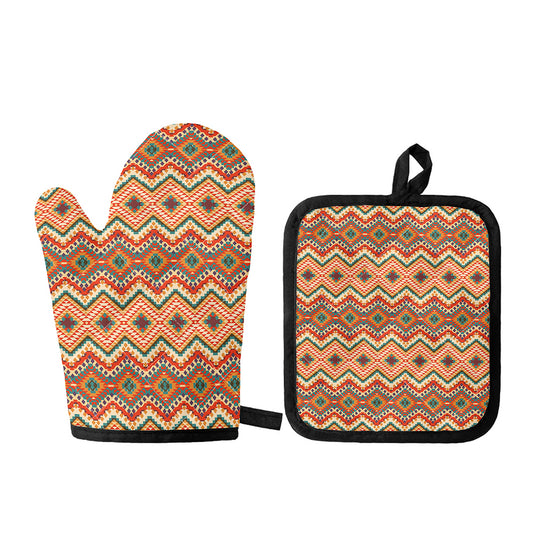 Geometric Navajo Pattern Print Oven Mitt And Pot Holder Set