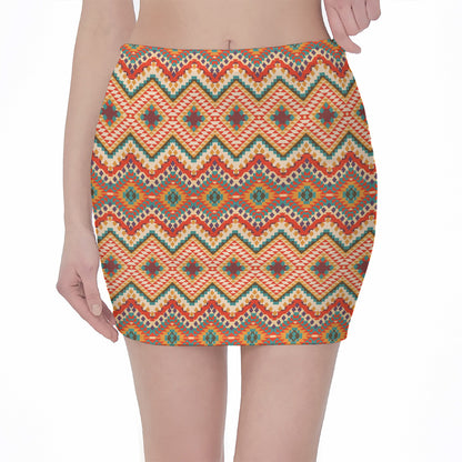 Geometric Navajo Pattern Print Pencil Mini Skirt