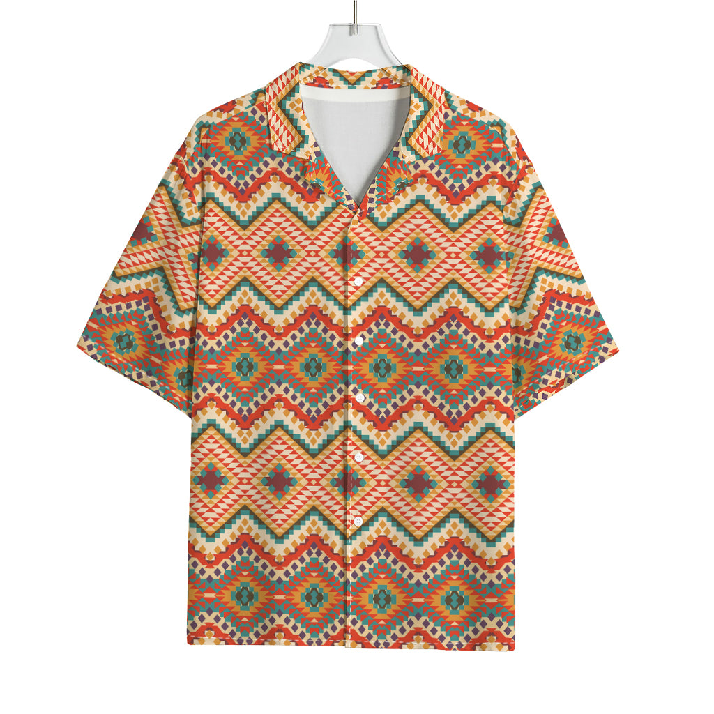 Geometric Navajo Pattern Print Rayon Hawaiian Shirt
