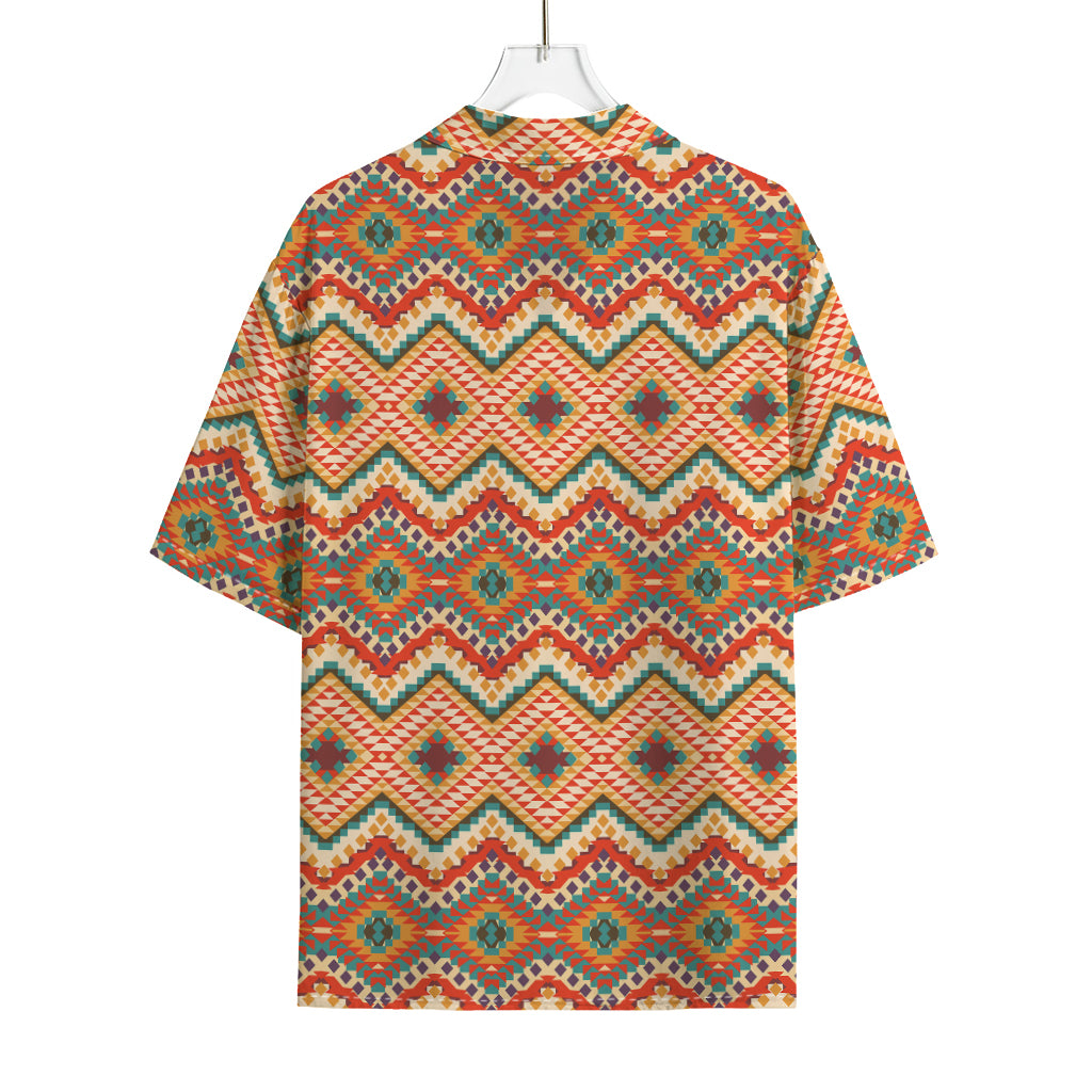 Geometric Navajo Pattern Print Rayon Hawaiian Shirt