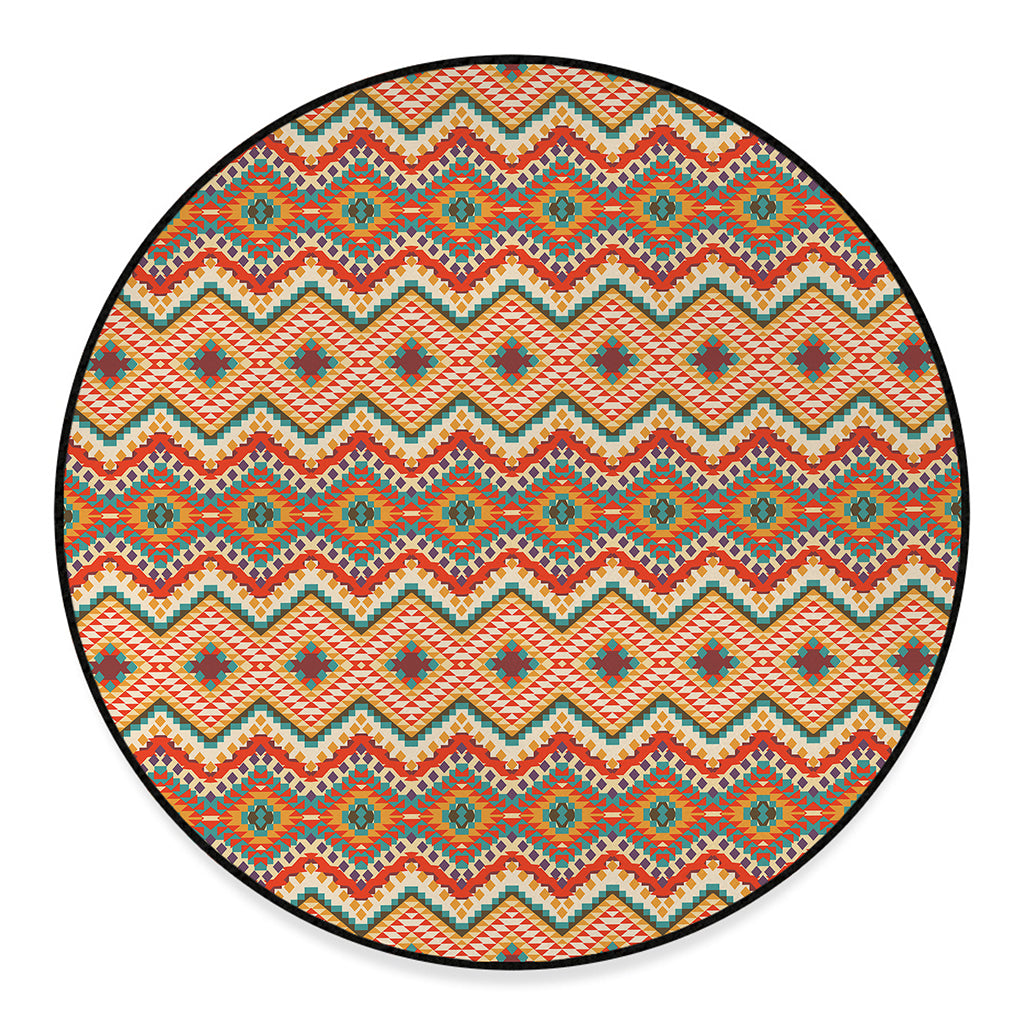 Geometric Navajo Pattern Print Round Floor Mat
