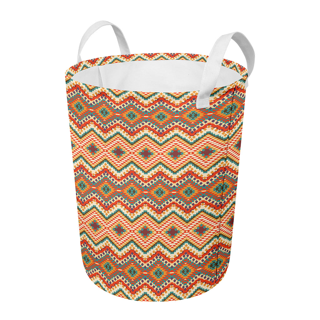Geometric Navajo Pattern Print Round Laundry Basket