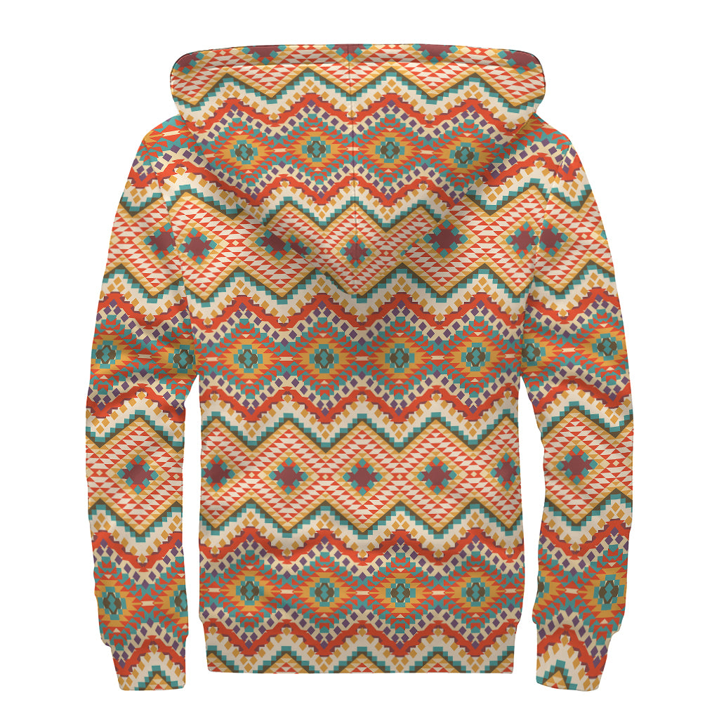 Geometric Navajo Pattern Print Sherpa Lined Zip Up Hoodie