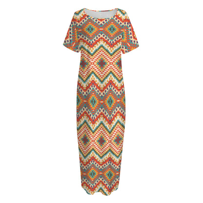 Geometric Navajo Pattern Print Short Sleeve Long Nightdress