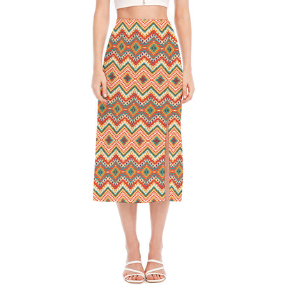 Geometric Navajo Pattern Print Side Slit Midi Skirt