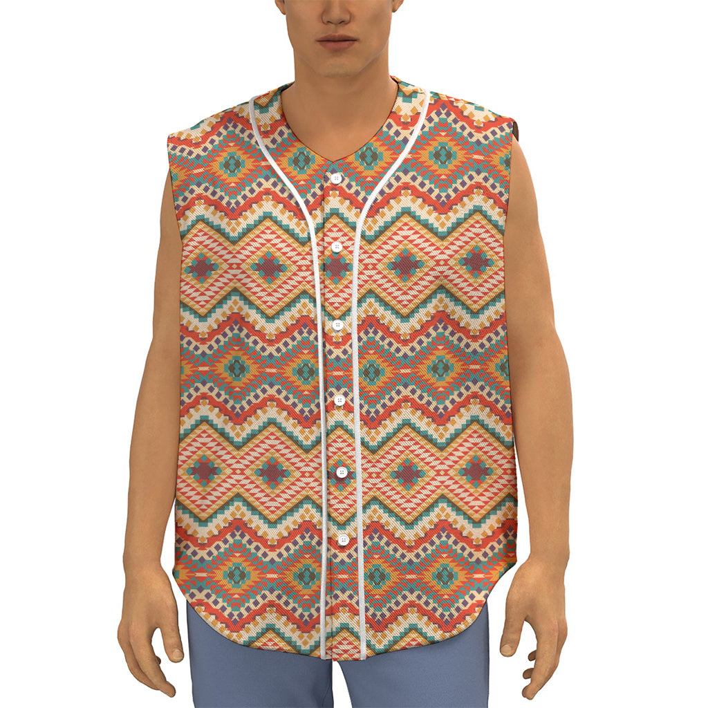 Geometric Navajo Pattern Print Sleeveless Baseball Jersey