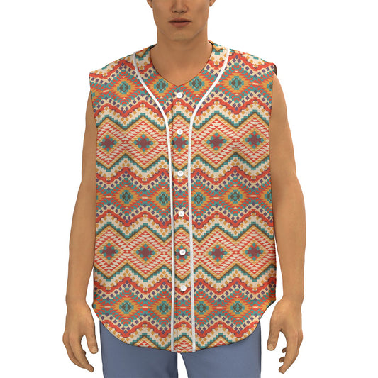 Geometric Navajo Pattern Print Sleeveless Baseball Jersey