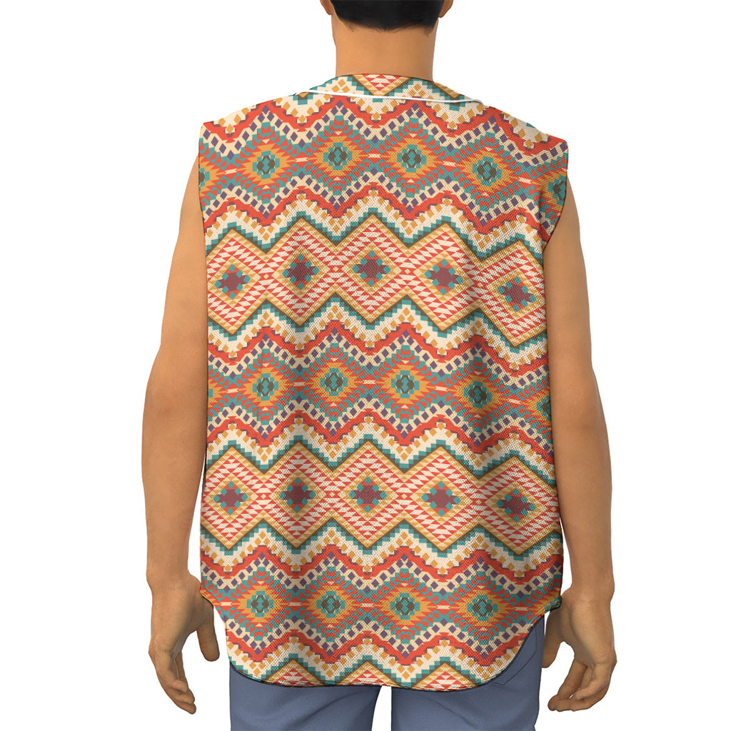 Geometric Navajo Pattern Print Sleeveless Baseball Jersey