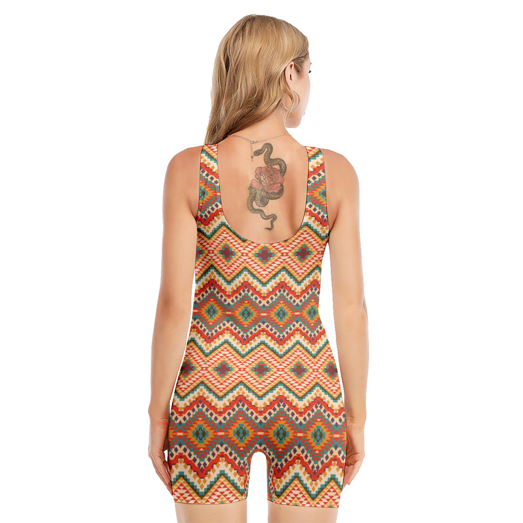Geometric Navajo Pattern Print Sleeveless One Piece Swimsuit