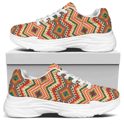 Geometric Navajo Pattern Print White Chunky Shoes