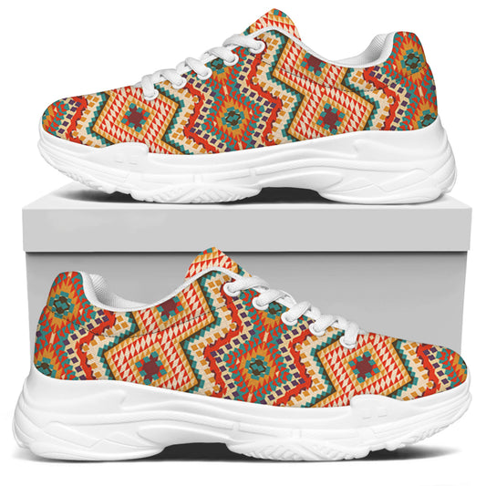 Geometric Navajo Pattern Print White Chunky Shoes