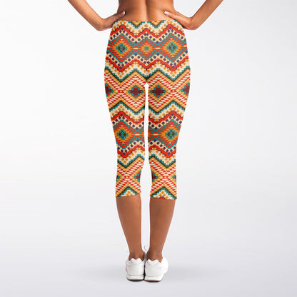 Geometric Navajo Pattern Print Women's Capri Leggings