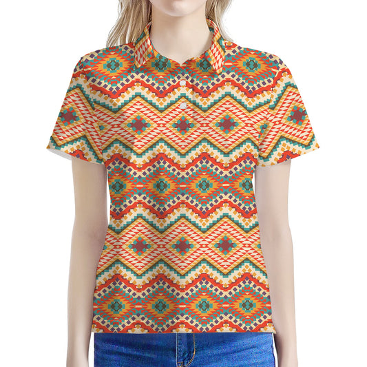 Geometric Navajo Pattern Print Women's Polo Shirt