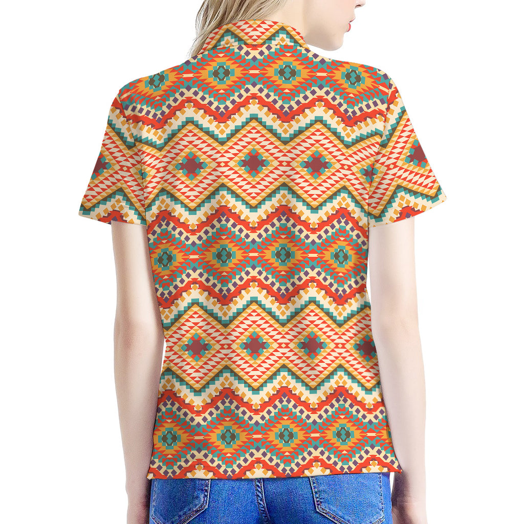 Geometric Navajo Pattern Print Women's Polo Shirt