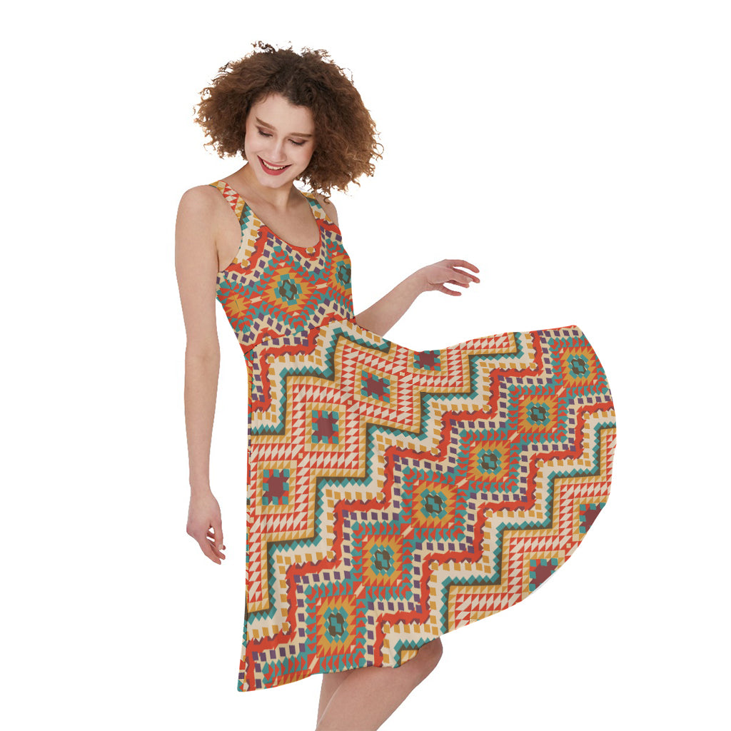 Geometric Navajo Pattern Print Women's Sleeveless Dress