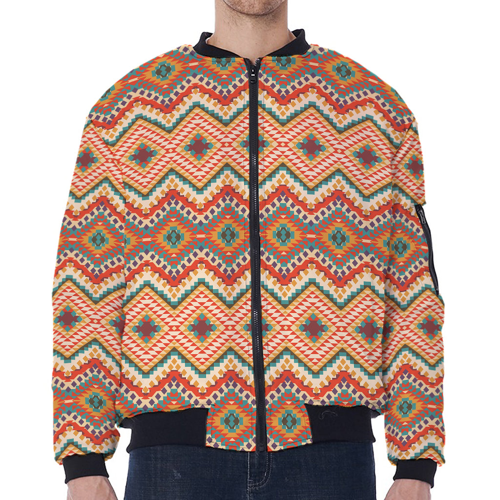 Geometric Navajo Pattern Print Zip Sleeve Bomber Jacket