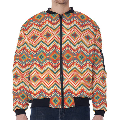 Geometric Navajo Pattern Print Zip Sleeve Bomber Jacket