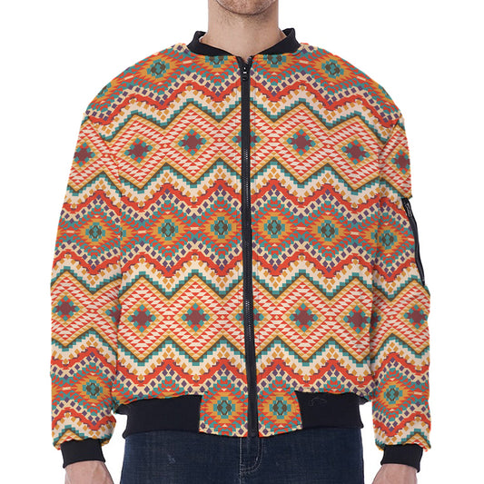 Geometric Navajo Pattern Print Zip Sleeve Bomber Jacket