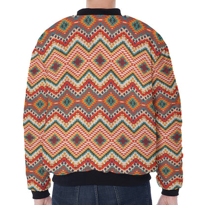 Geometric Navajo Pattern Print Zip Sleeve Bomber Jacket