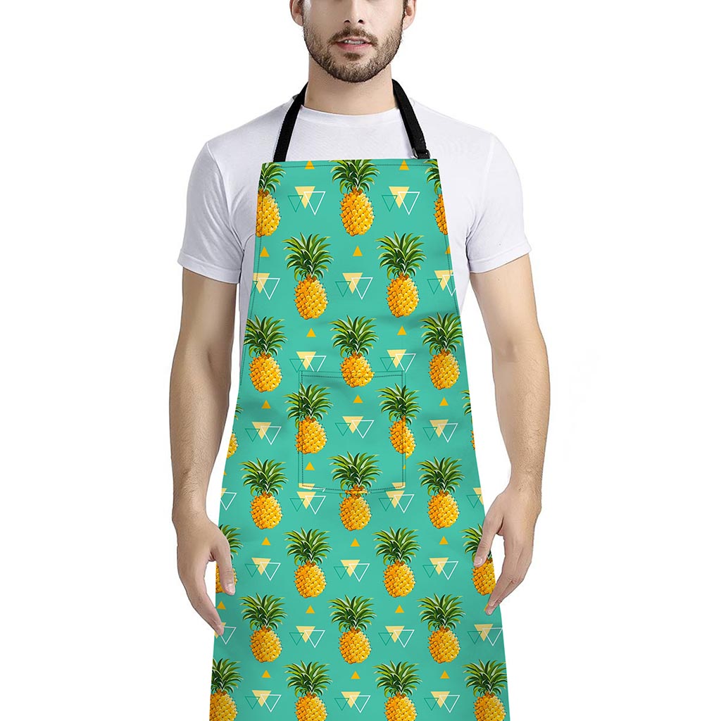 Geometric Pineapple Pattern Print Bib Apron With Pocket