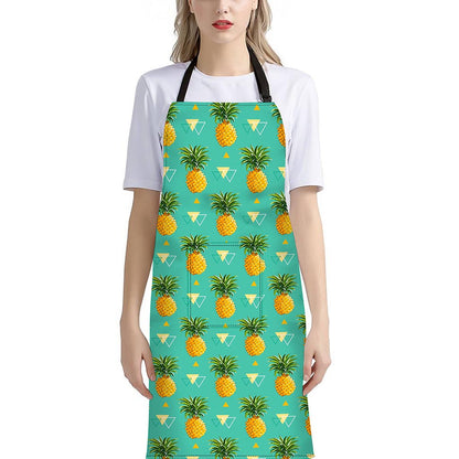 Geometric Pineapple Pattern Print Bib Apron With Pocket