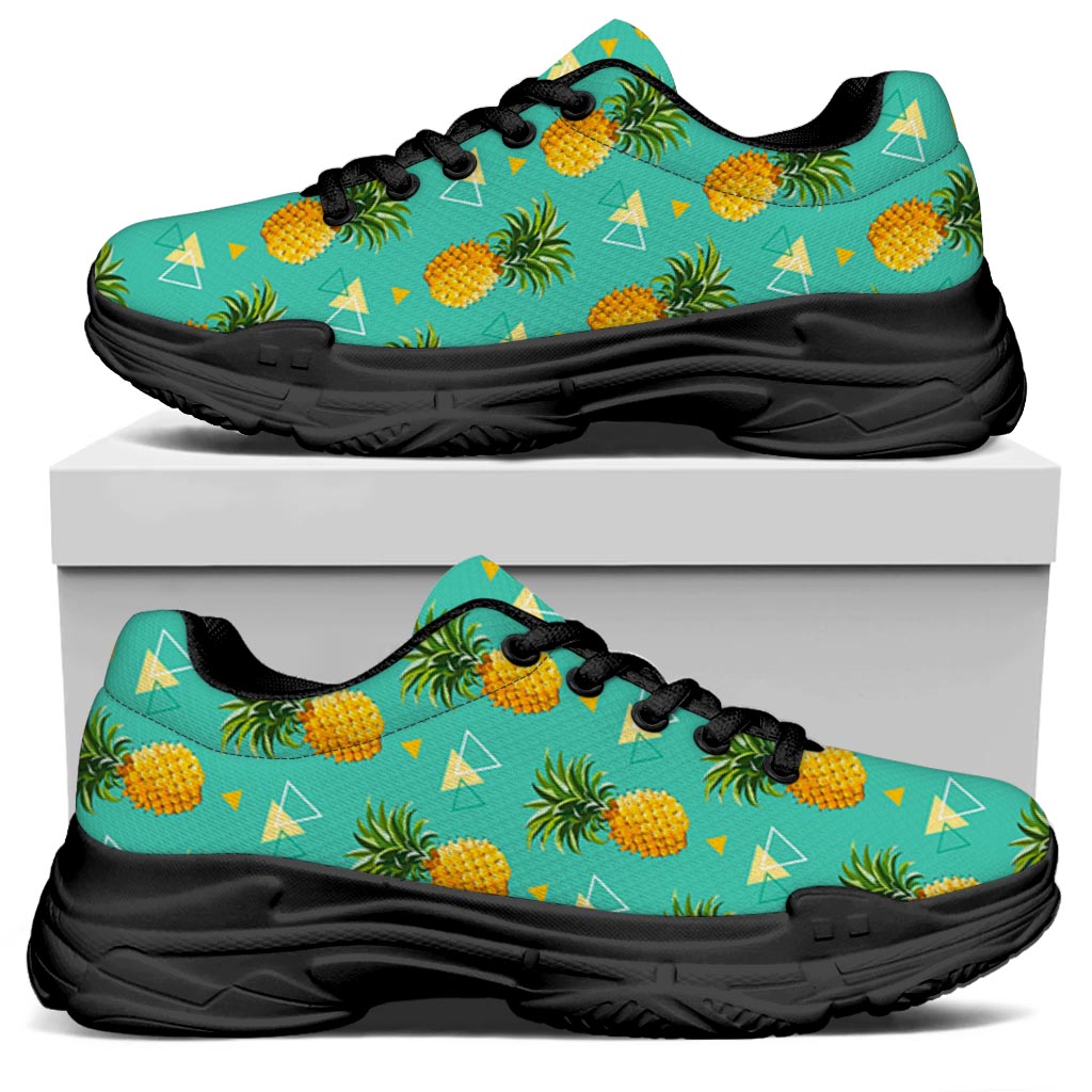 Geometric Pineapple Pattern Print Black Chunky Shoes
