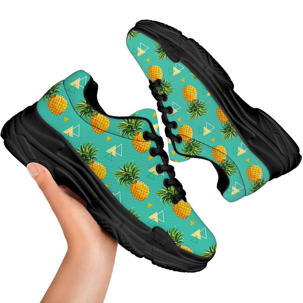 Geometric Pineapple Pattern Print Black Chunky Shoes