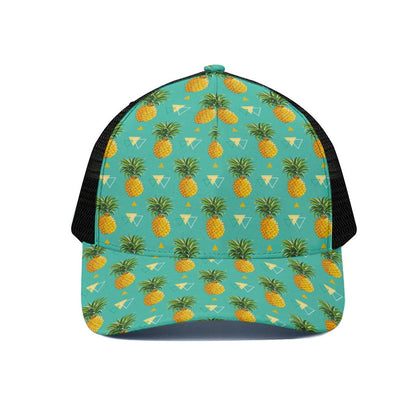 Geometric Pineapple Pattern Print Black Mesh Trucker Cap