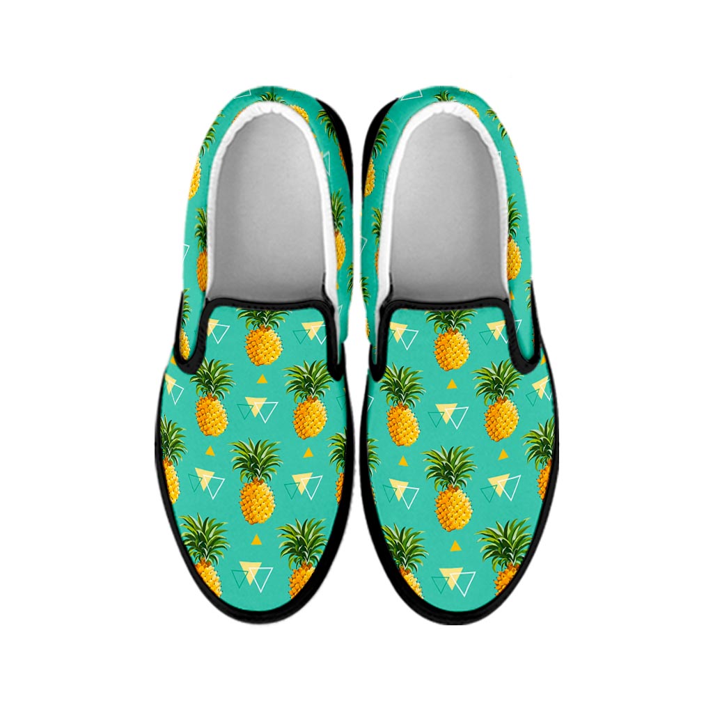 Geometric Pineapple Pattern Print Black Slip On Sneakers