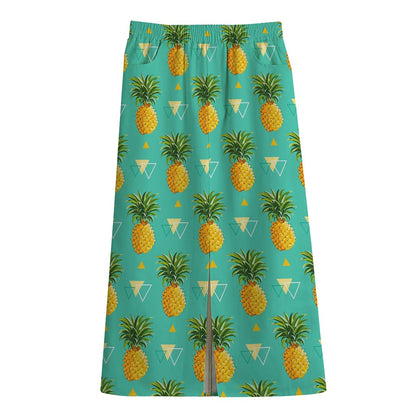 Geometric Pineapple Pattern Print Cotton Front Slit Maxi Skirt