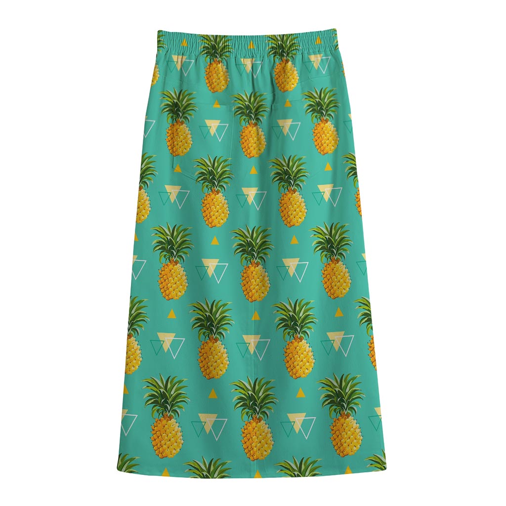 Geometric Pineapple Pattern Print Cotton Front Slit Maxi Skirt