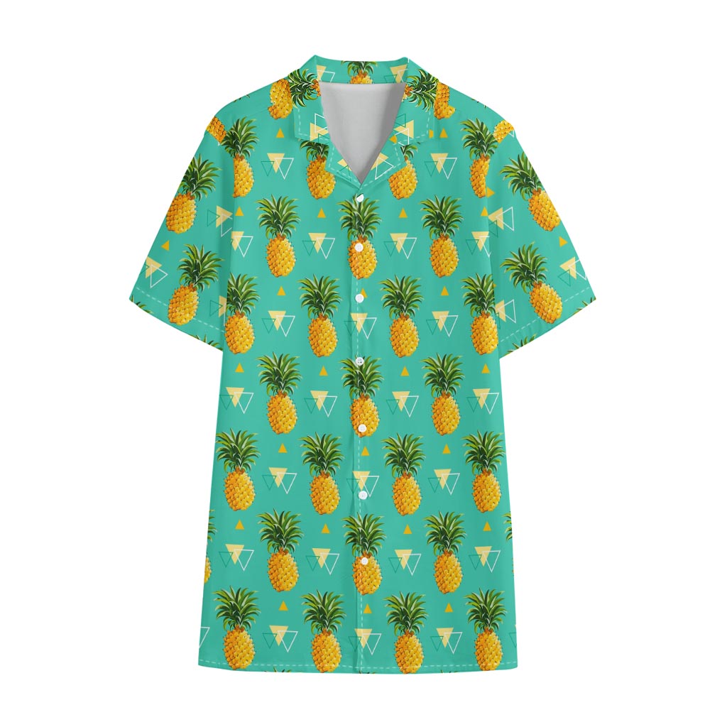 Geometric Pineapple Pattern Print Cotton Hawaiian Shirt